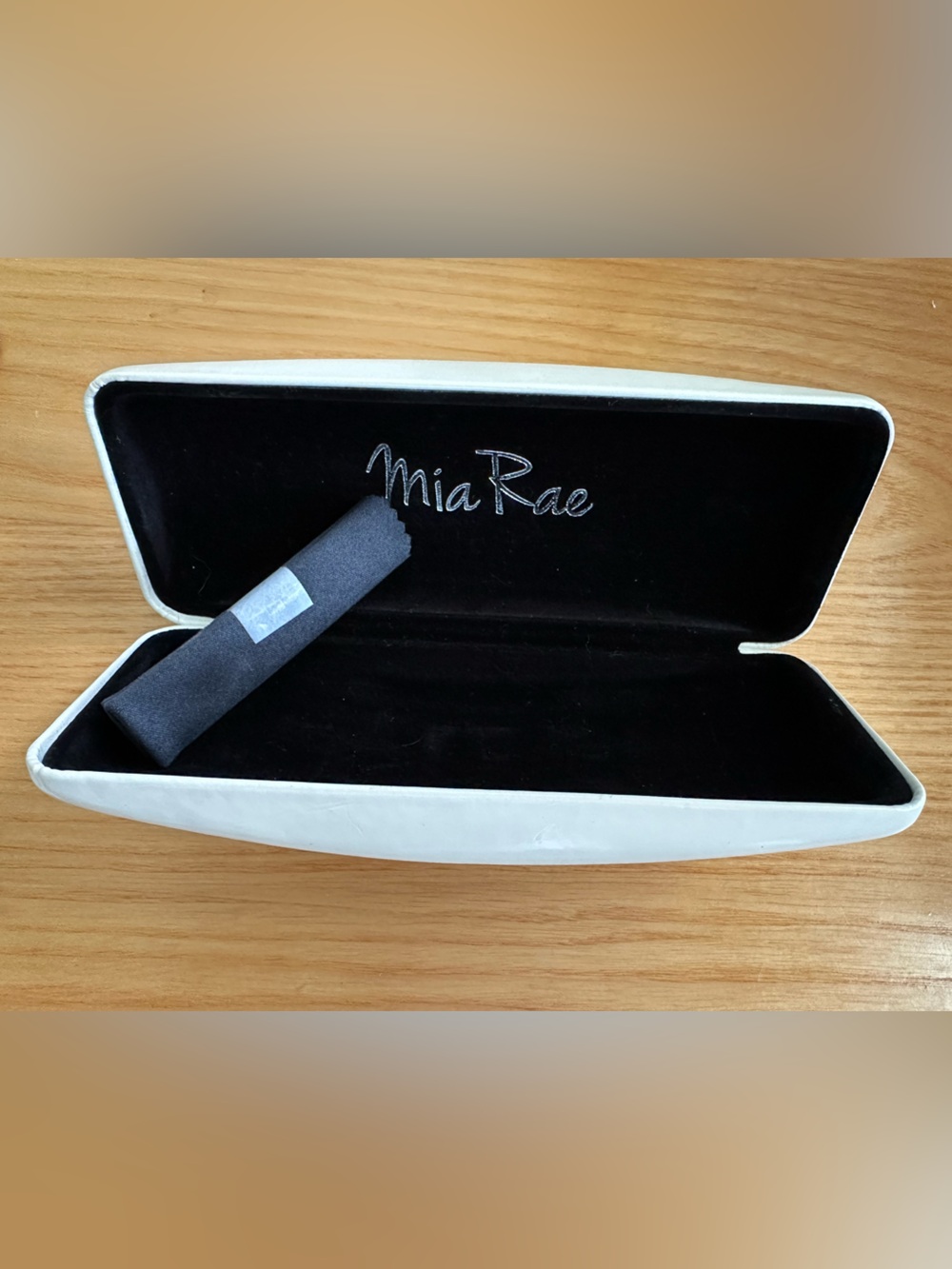 Mia Rae White Sunglasses Case with Black Velvet Interior